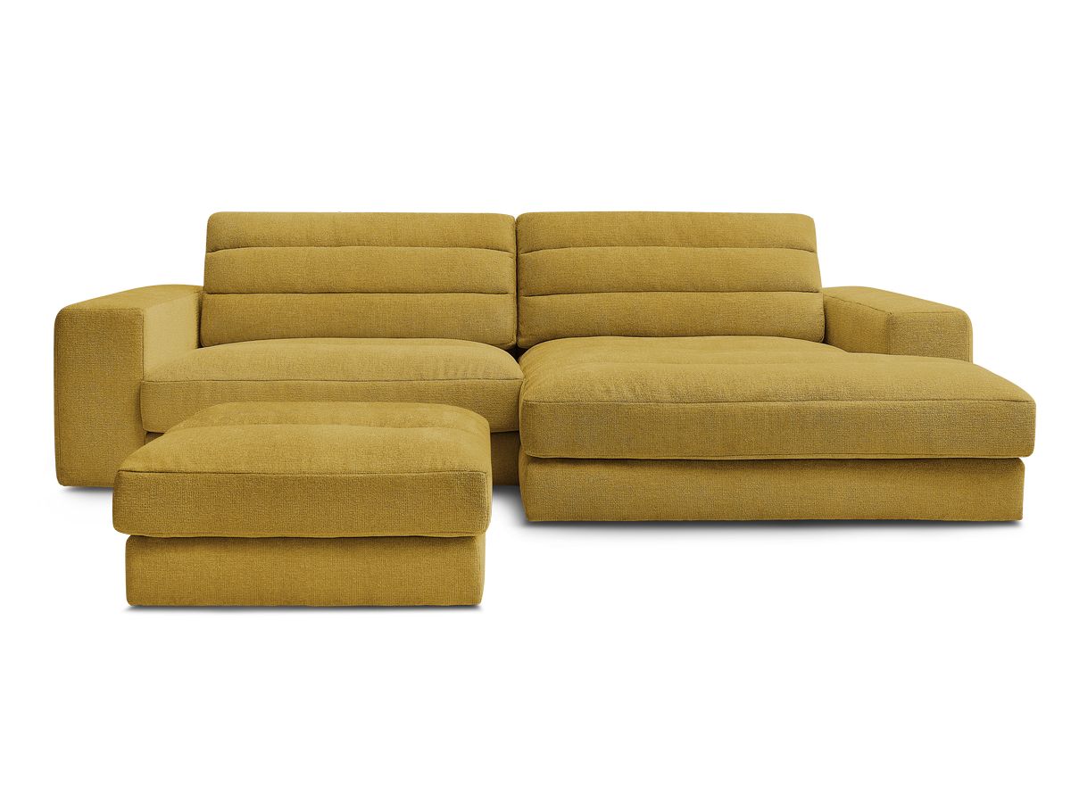Canapé d'angle fixe SIERRA tissu texturé avec pouf