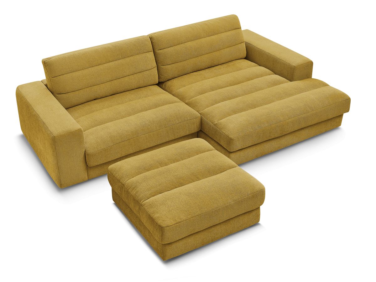 Canapé d'angle fixe SIERRA tissu texturé avec pouf
