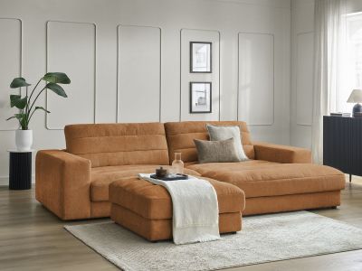 Canapé d'angle fixe SIERRA tissu texturé avec pouf