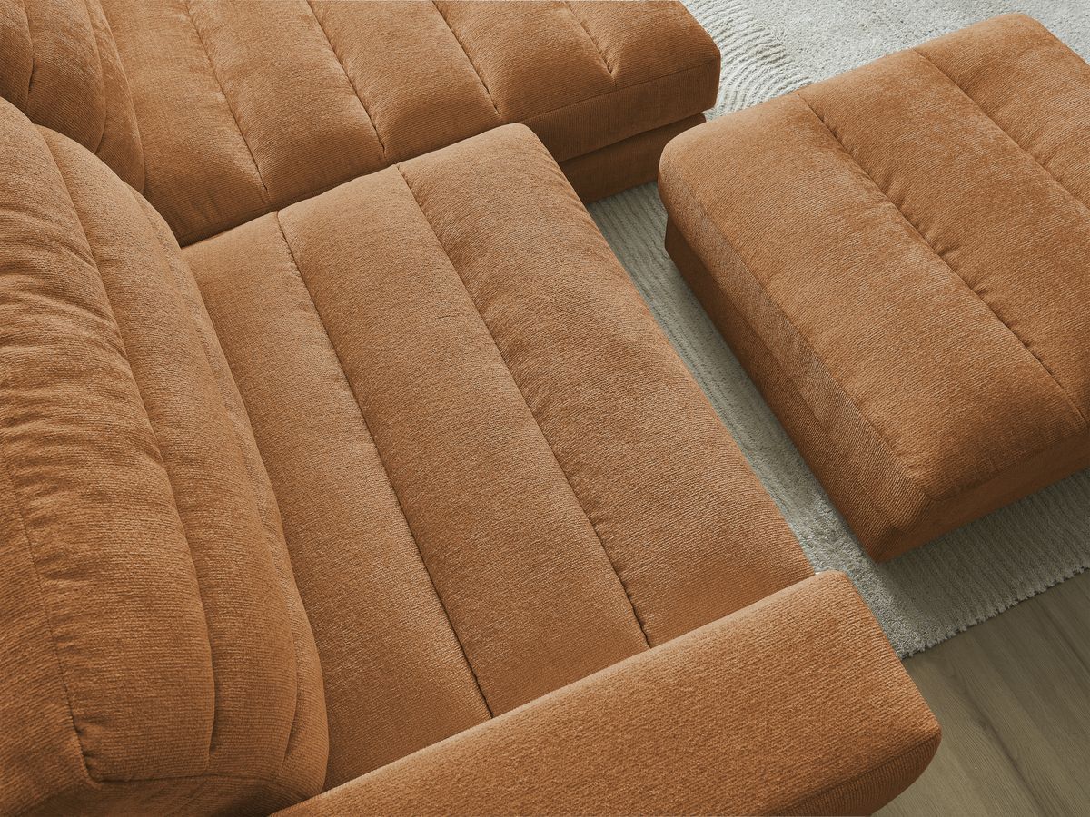 Canapé d'angle fixe SIERRA tissu texturé avec pouf