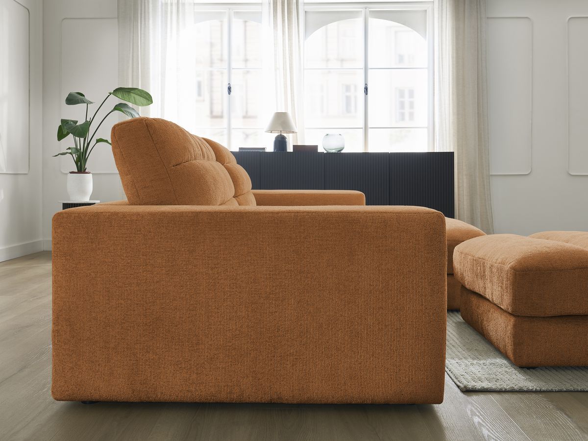 Canapé d'angle fixe SIERRA tissu texturé avec pouf