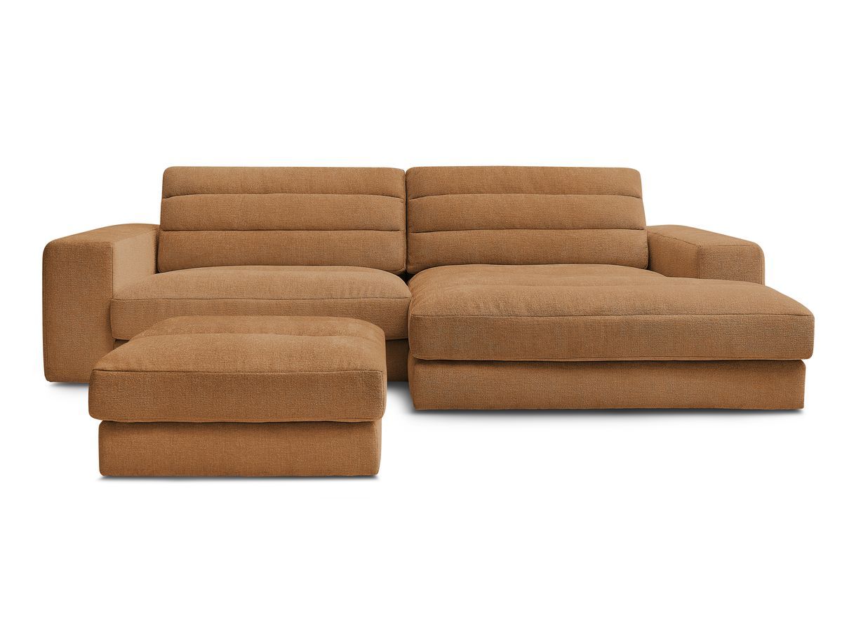 Canapé d'angle fixe SIERRA tissu texturé avec pouf