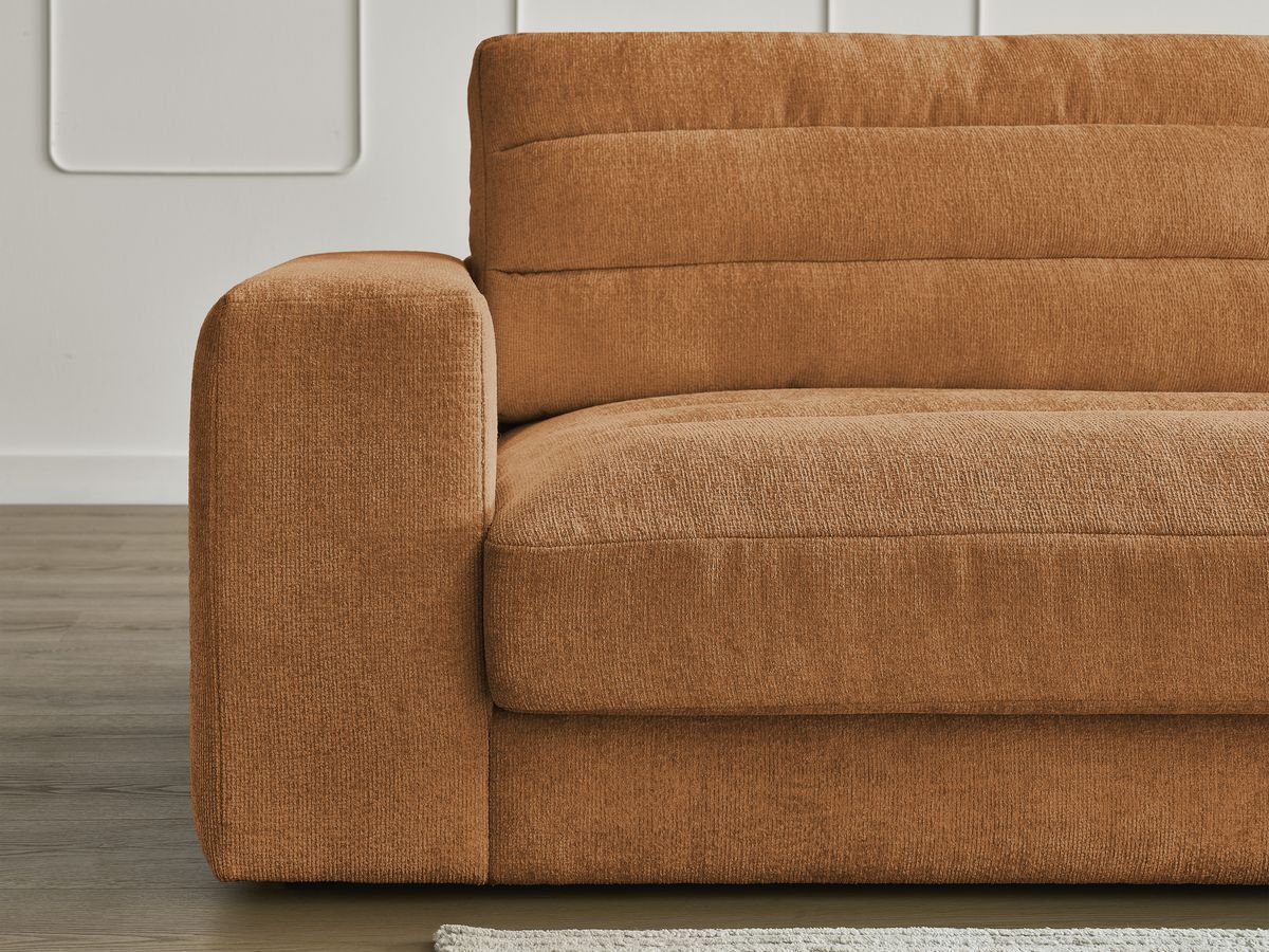 Canapé d'angle fixe SIERRA tissu texturé avec pouf