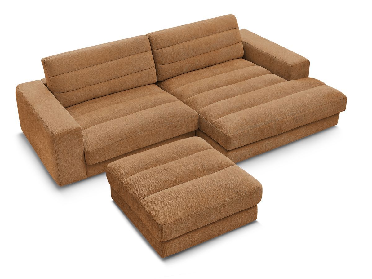 Canapé d'angle fixe SIERRA tissu texturé avec pouf