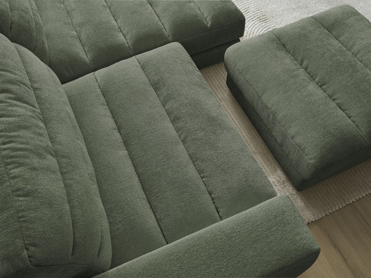 Canapé d'angle fixe SIERRA tissu texturé avec pouf