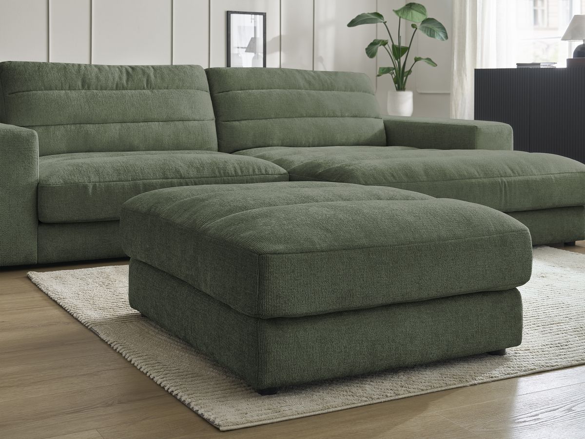 Canapé d'angle fixe SIERRA tissu texturé avec pouf