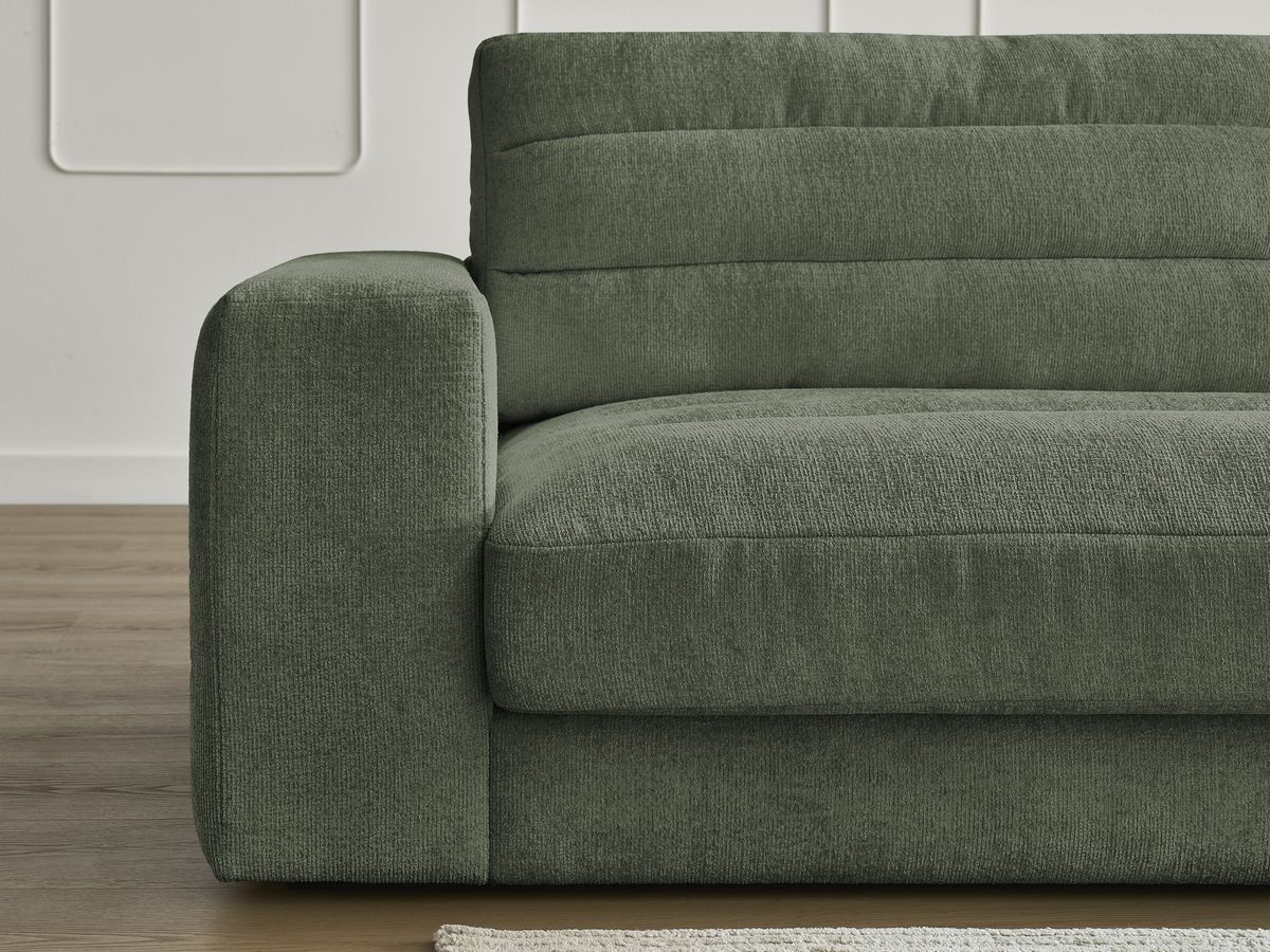 Canapé d'angle fixe SIERRA tissu texturé avec pouf