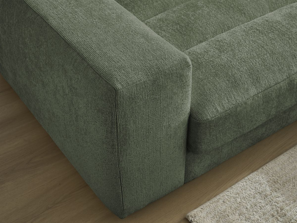 Canapé d'angle fixe SIERRA tissu texturé avec pouf