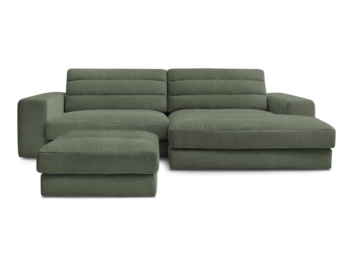 Canapé d'angle fixe SIERRA tissu texturé avec pouf