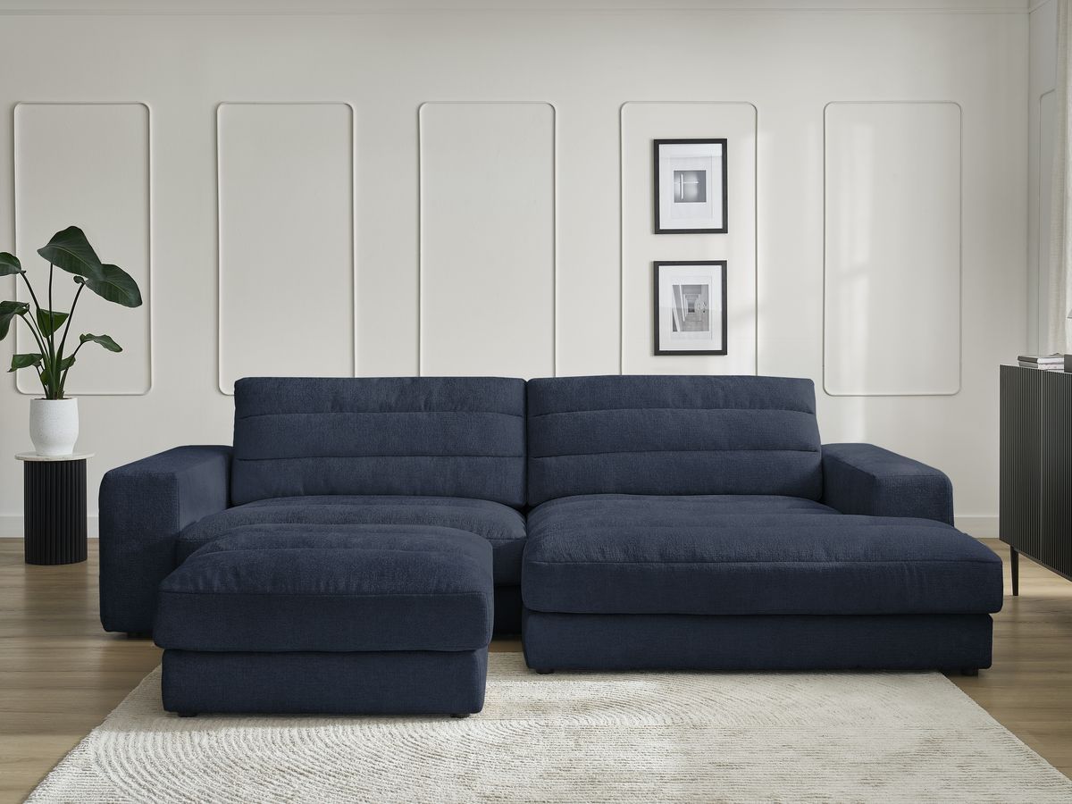 Canapé d'angle SIERRA texturé avec pouf bleu foncé — vue 5