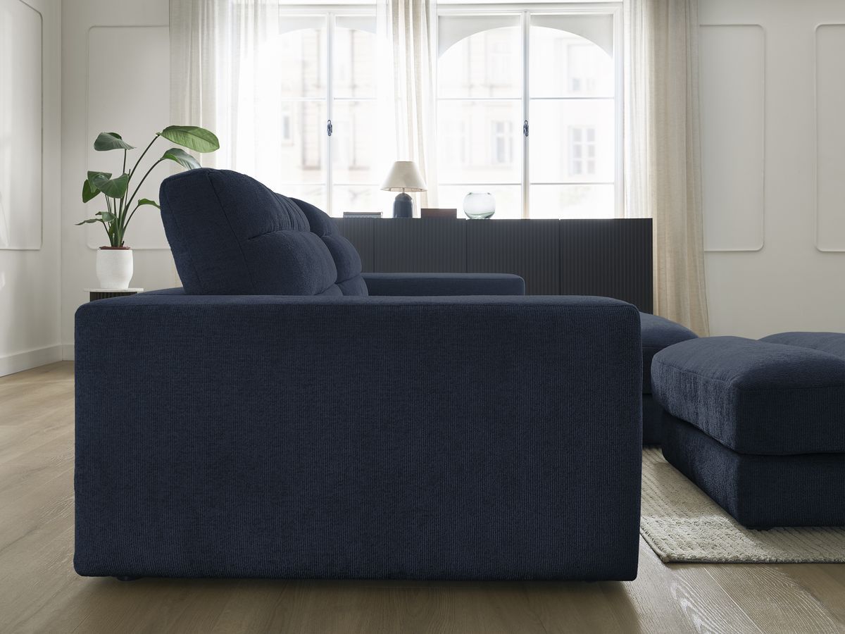 Canapé d'angle fixe SIERRA tissu texturé avec pouf