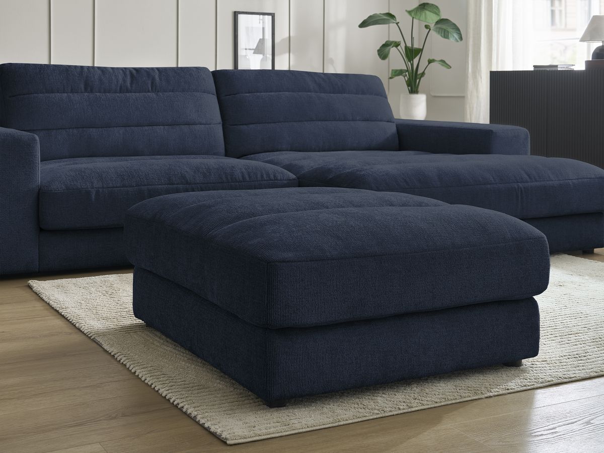 Canapé d'angle fixe SIERRA tissu texturé avec pouf