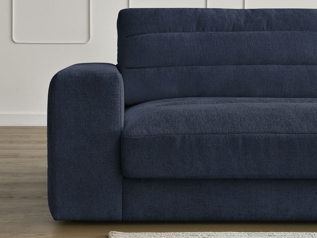 Canapé d'angle fixe SIERRA tissu texturé avec pouf