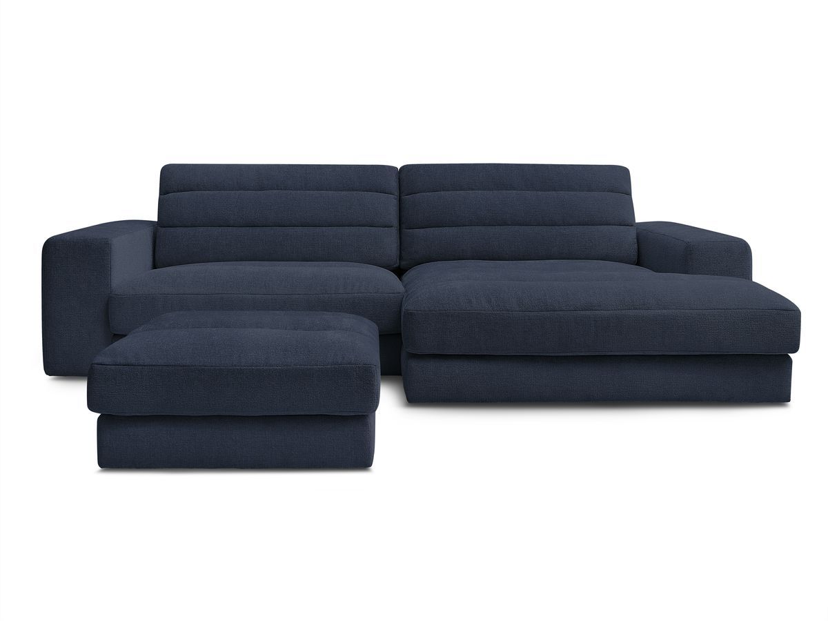 Canapé d'angle fixe SIERRA tissu texturé avec pouf
