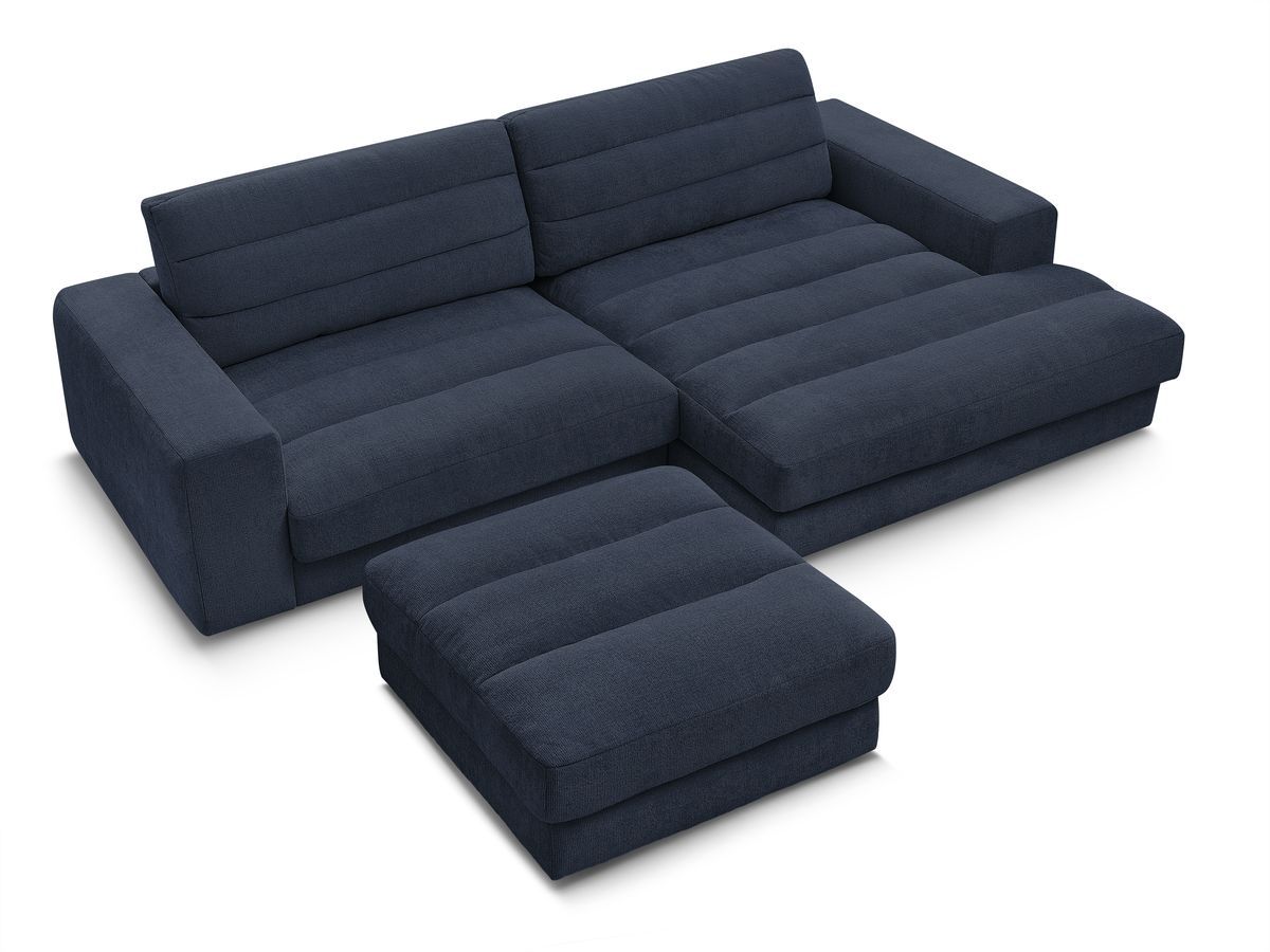 Canapé d'angle fixe SIERRA tissu texturé avec pouf