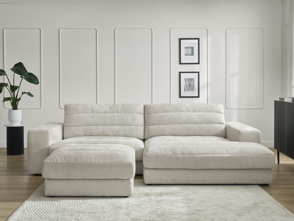 Canapé d'angle SIERRA texturé avec pouf beige — vue 5