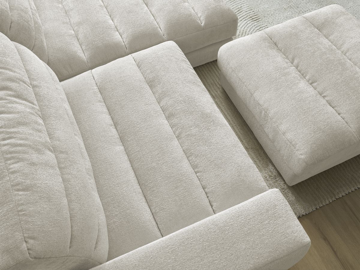 Canapé d'angle fixe SIERRA tissu texturé avec pouf