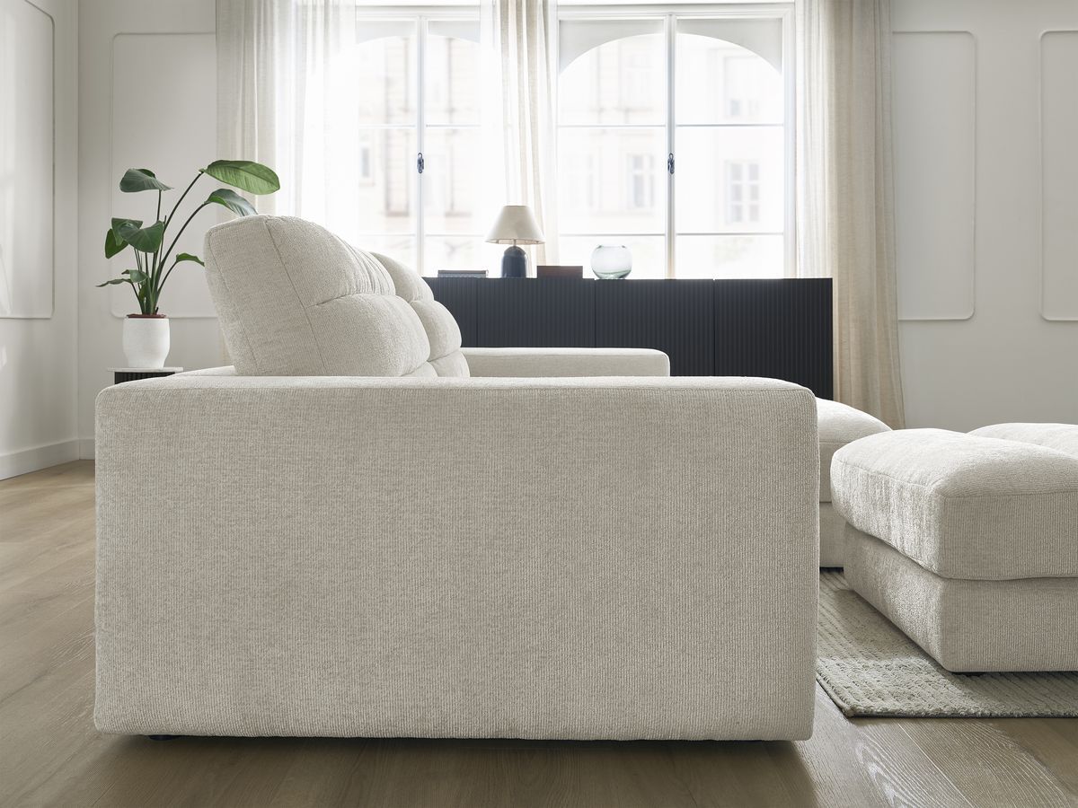 Canapé d'angle fixe SIERRA tissu texturé avec pouf