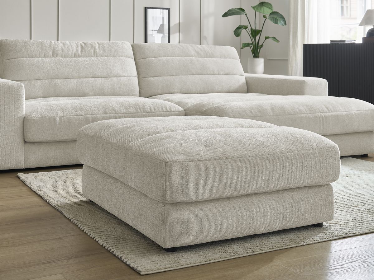 Canapé d'angle fixe SIERRA tissu texturé avec pouf