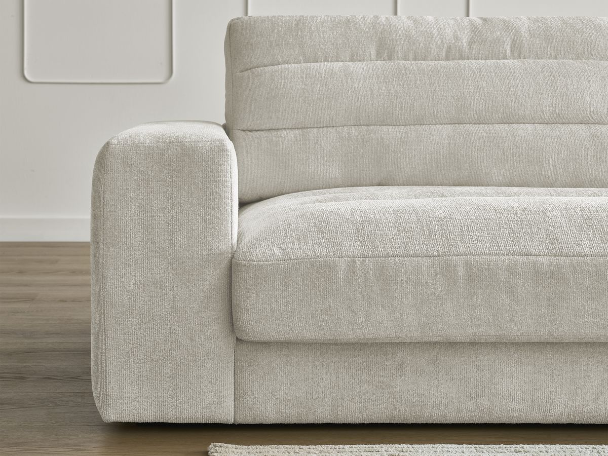 Canapé d'angle fixe SIERRA tissu texturé avec pouf