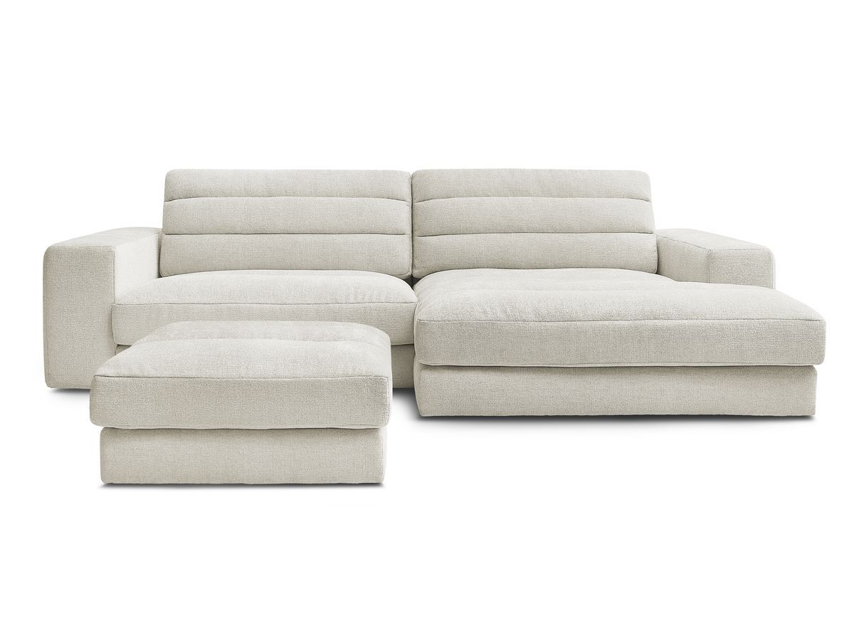 Canapé d'angle fixe SIERRA tissu texturé avec pouf