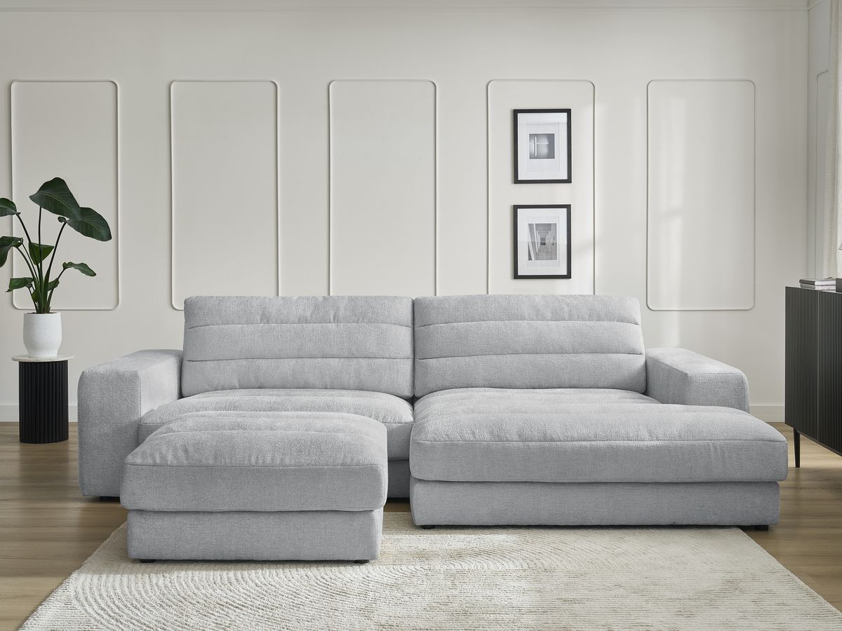 Canapé d'angle SIERRA texturé avec pouf gris clair — vue 5