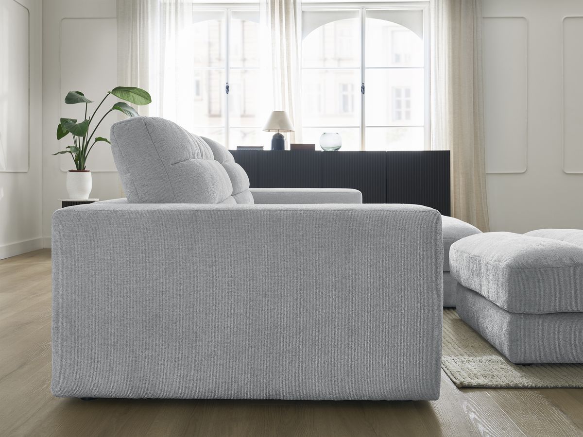 Canapé d'angle fixe SIERRA tissu texturé avec pouf