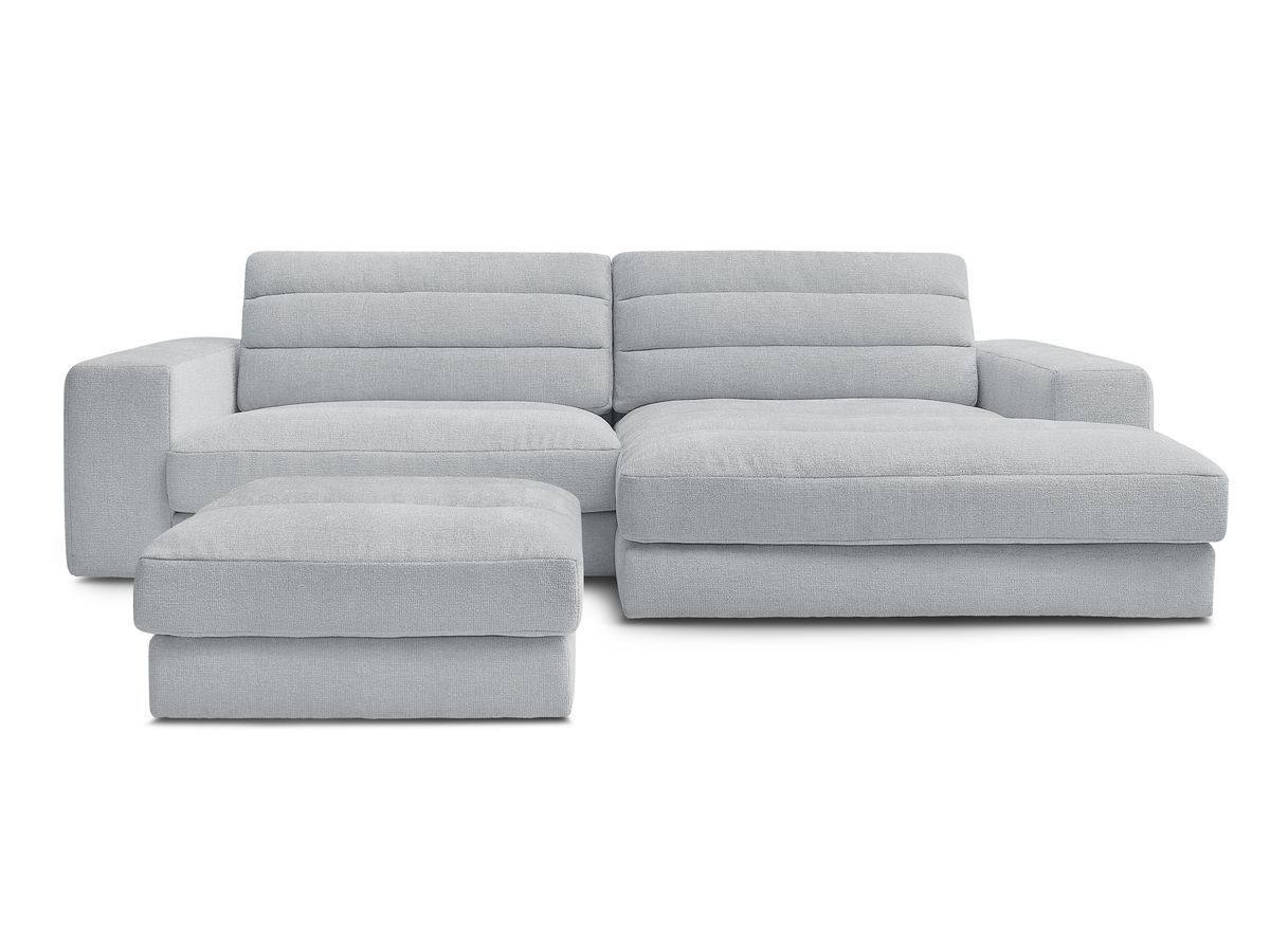 Canapé d'angle fixe SIERRA tissu texturé avec pouf