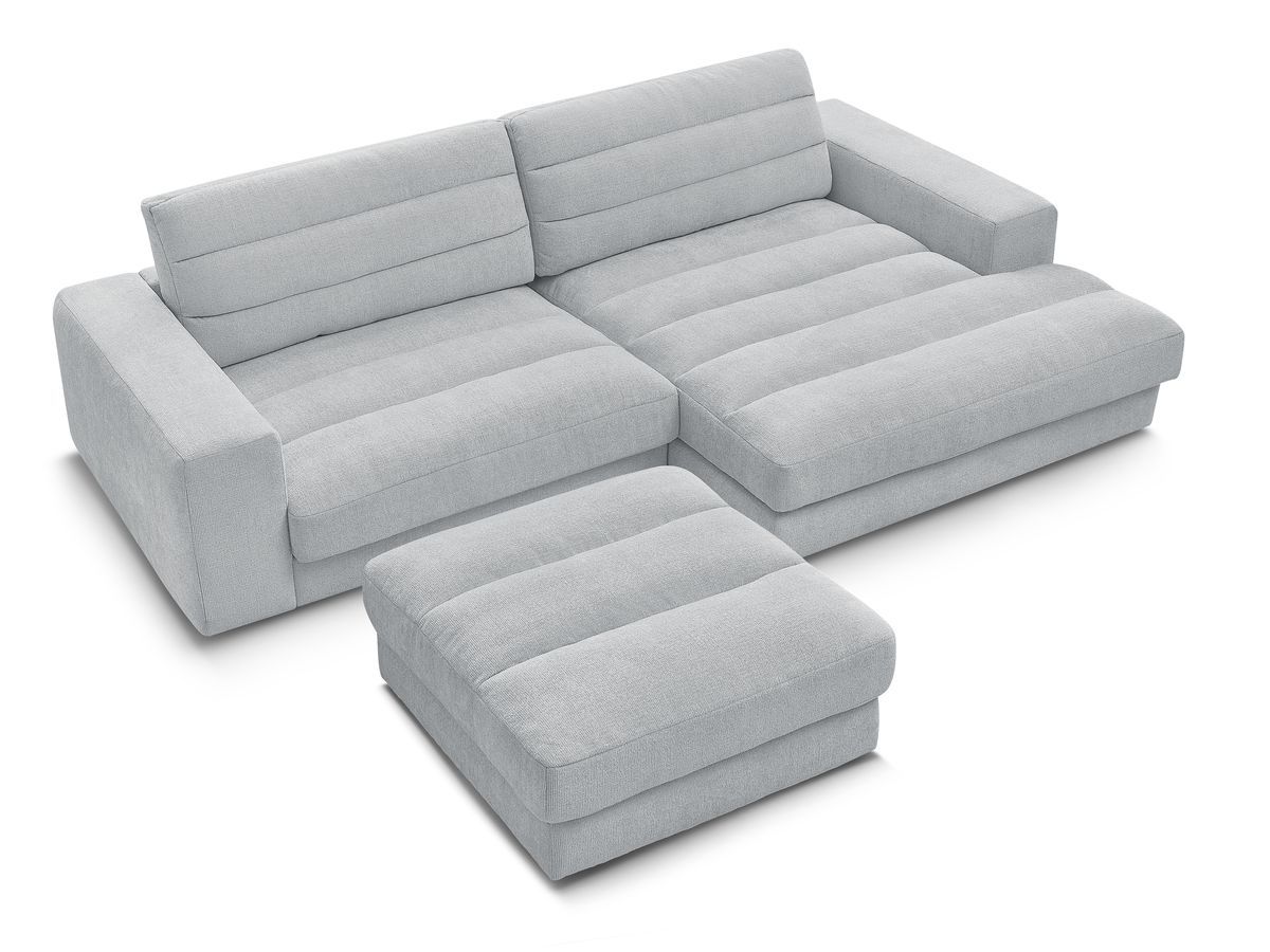 Canapé d'angle fixe SIERRA tissu texturé avec pouf