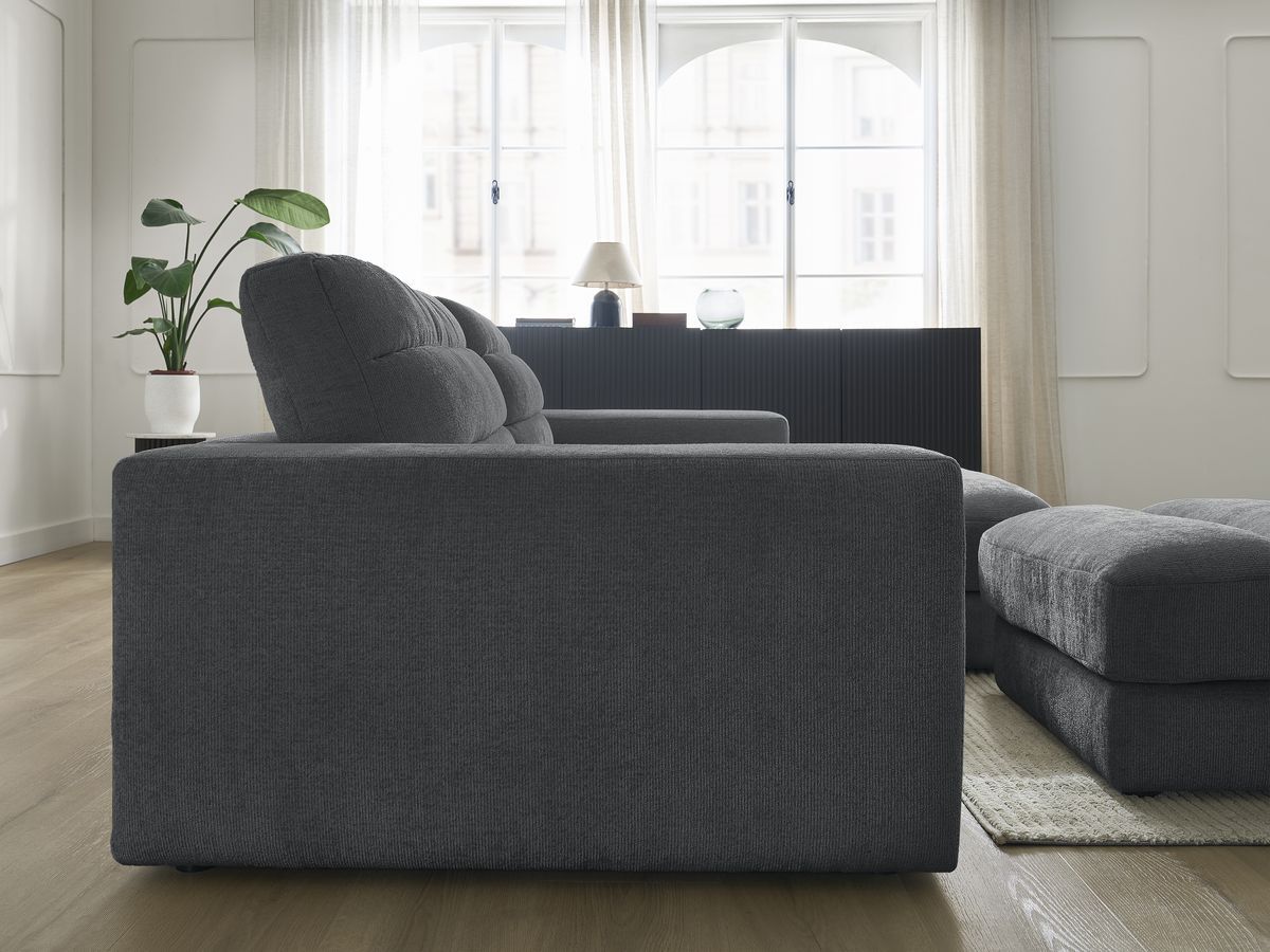Canapé d'angle fixe SIERRA tissu texturé avec pouf
