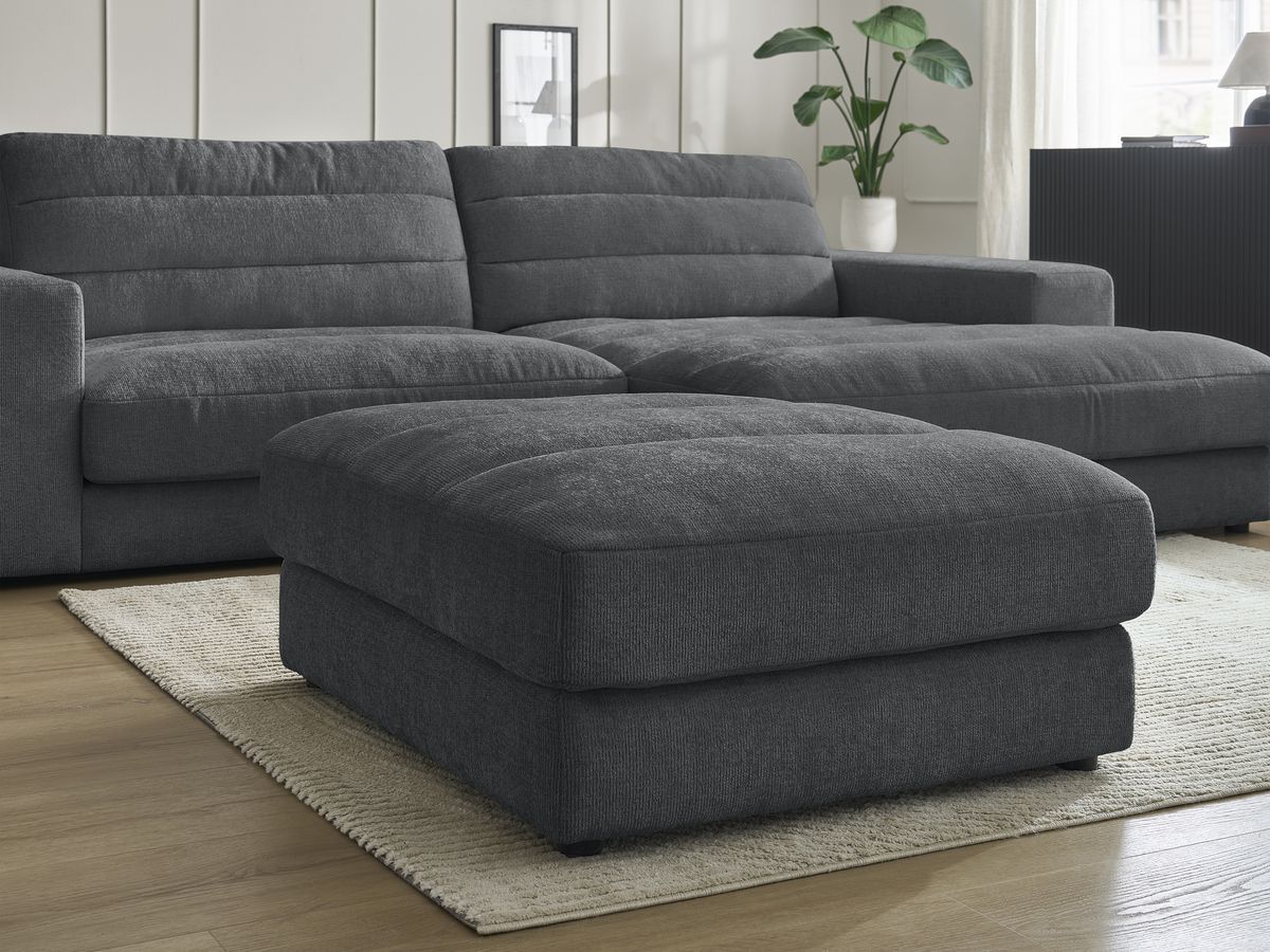 Canapé d'angle fixe SIERRA tissu texturé avec pouf