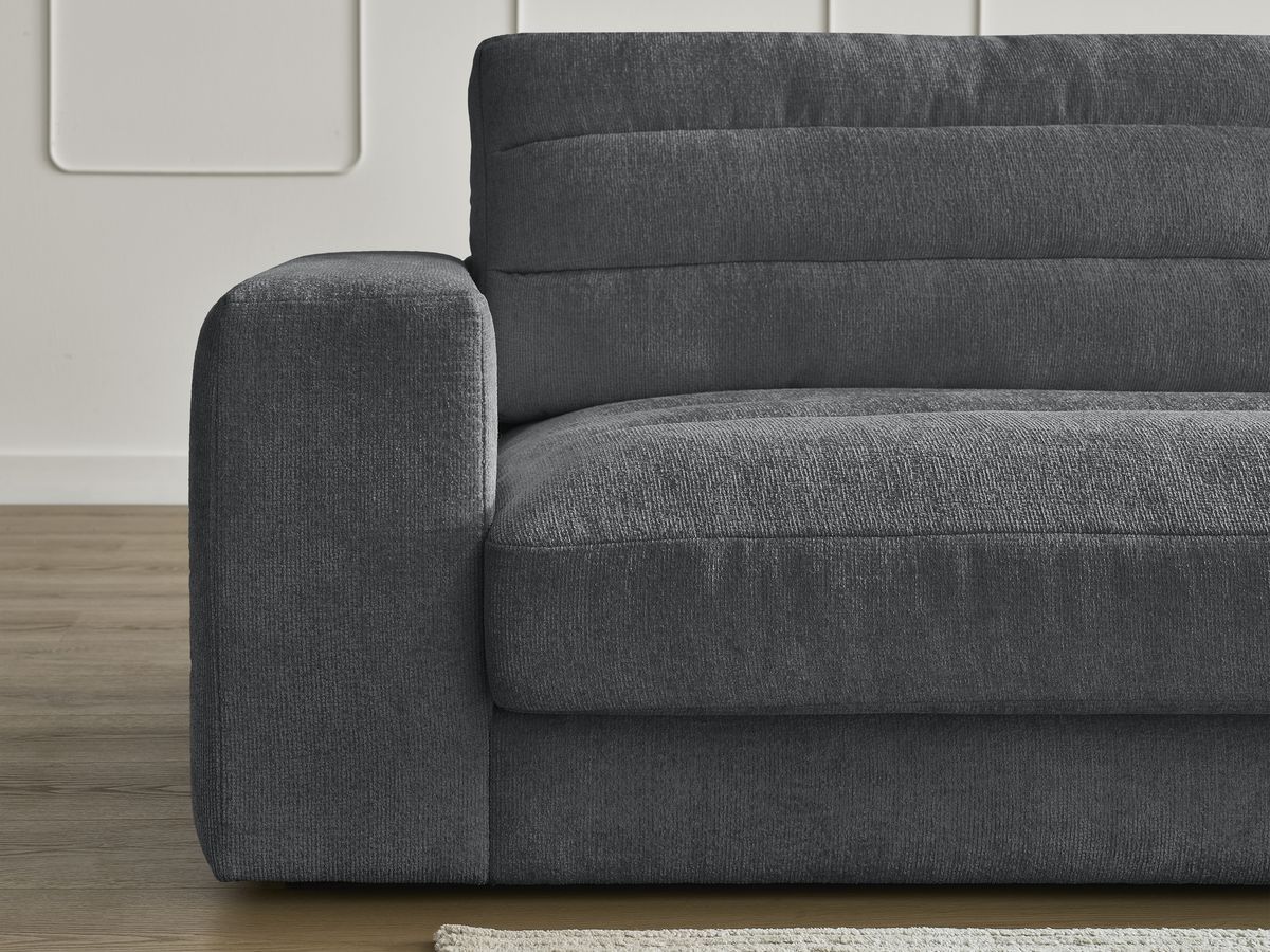 Canapé d'angle fixe SIERRA tissu texturé avec pouf