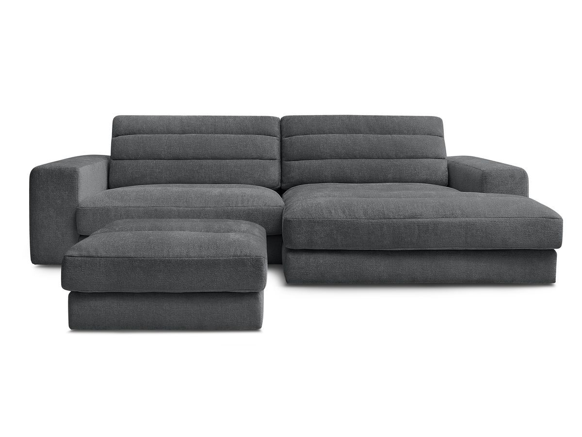 Canapé d'angle fixe SIERRA tissu texturé avec pouf