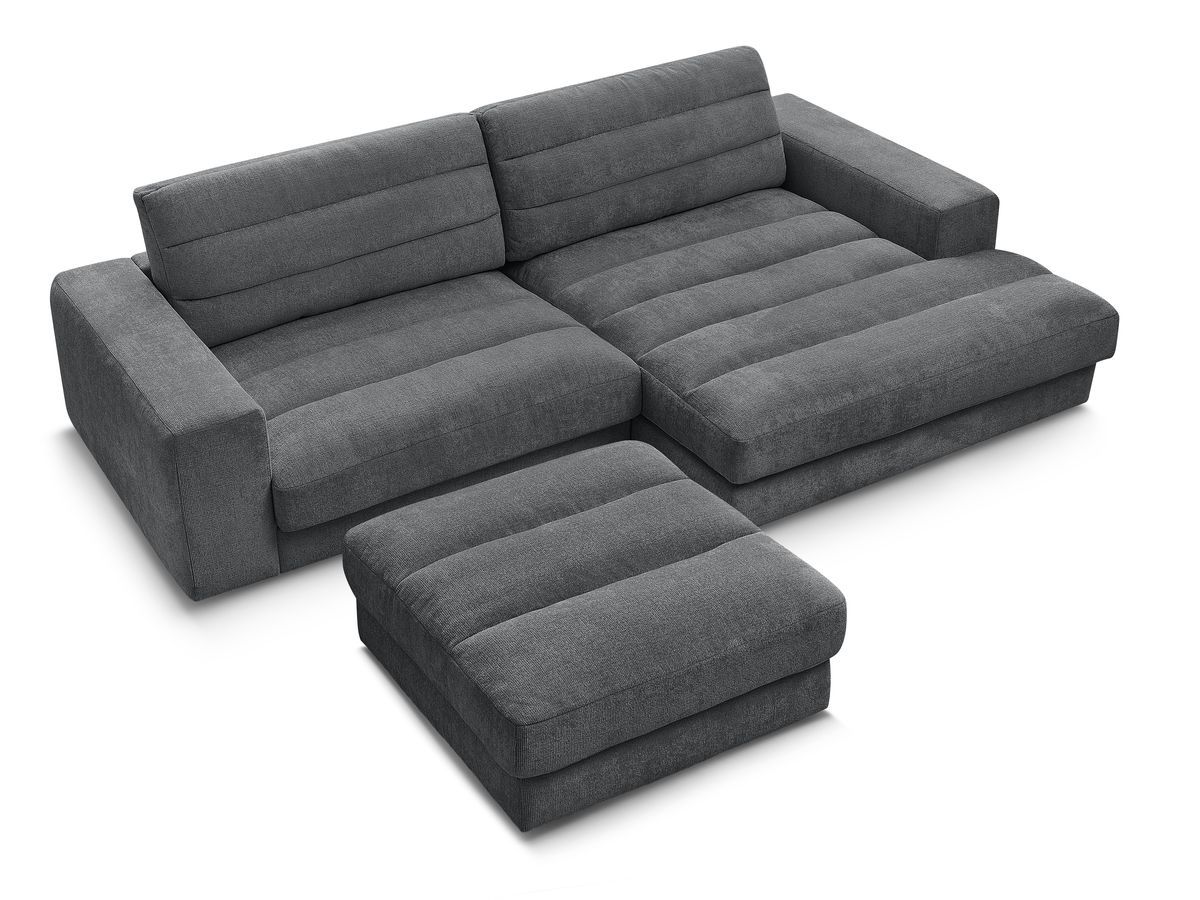 Canapé d'angle fixe SIERRA tissu texturé avec pouf