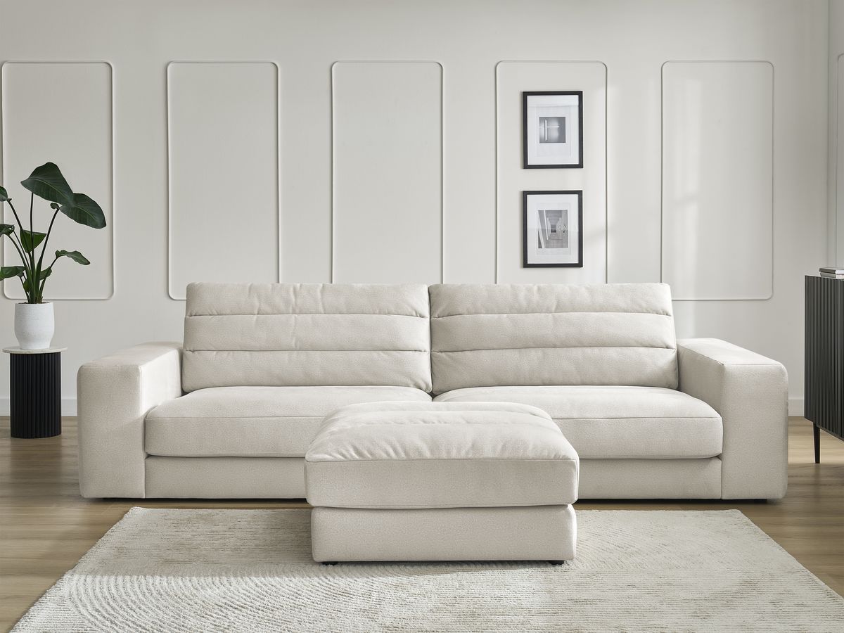 Canapé droit 3 places SIERRA velours avec pouf beige — vue 5