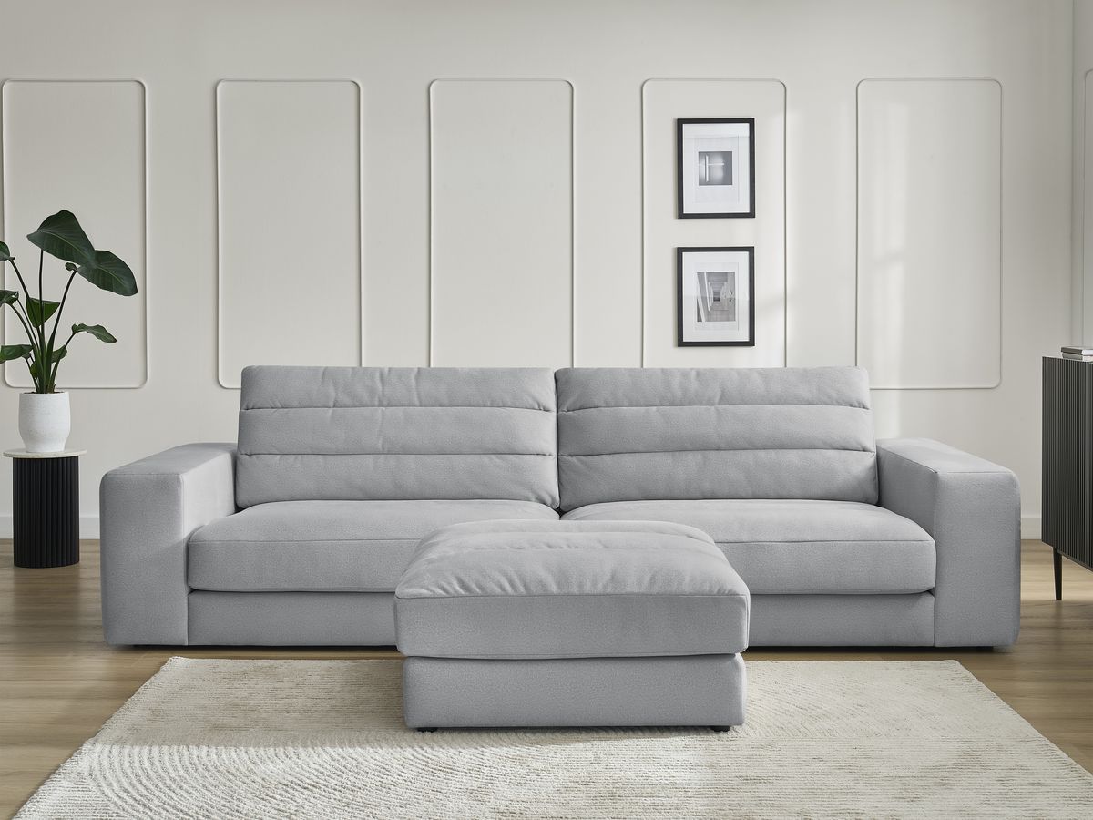 Canapé droit 3 places SIERRA velours avec pouf gris clair — vue 5