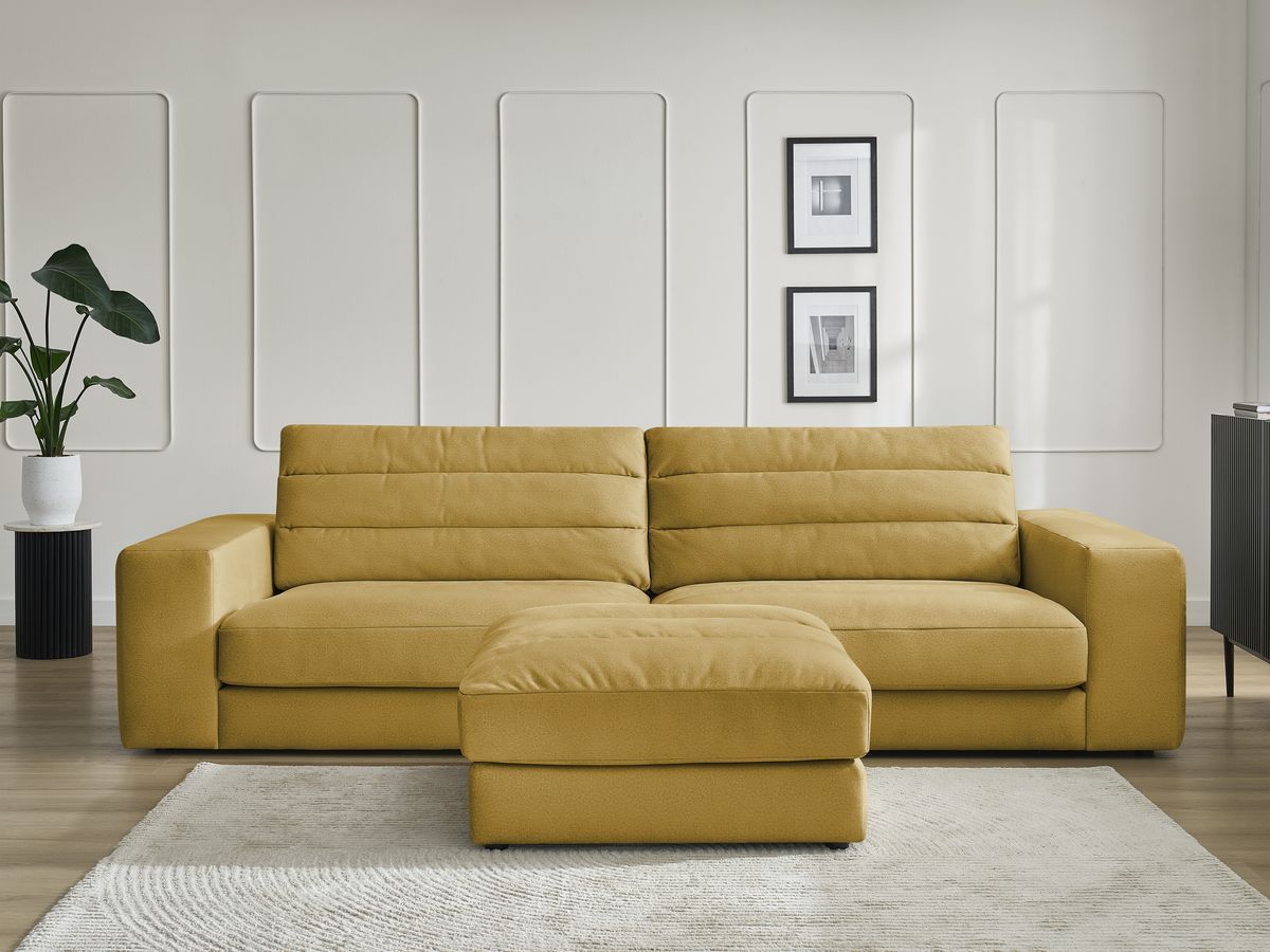 Canapé droit 3 places SIERRA velours avec pouf jaune — vue 5