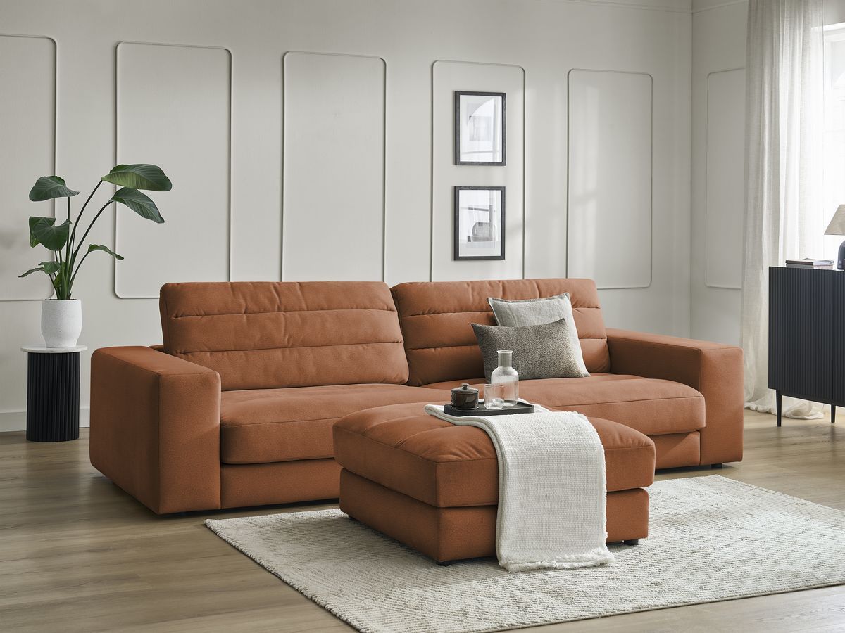 Canapé droit fixe 3 places SIERRA velours avec pouf