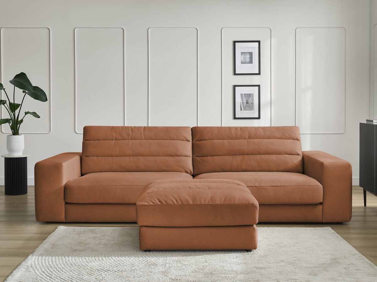 Canapé droit 3 places SIERRA velours avec pouf orange — vue 5