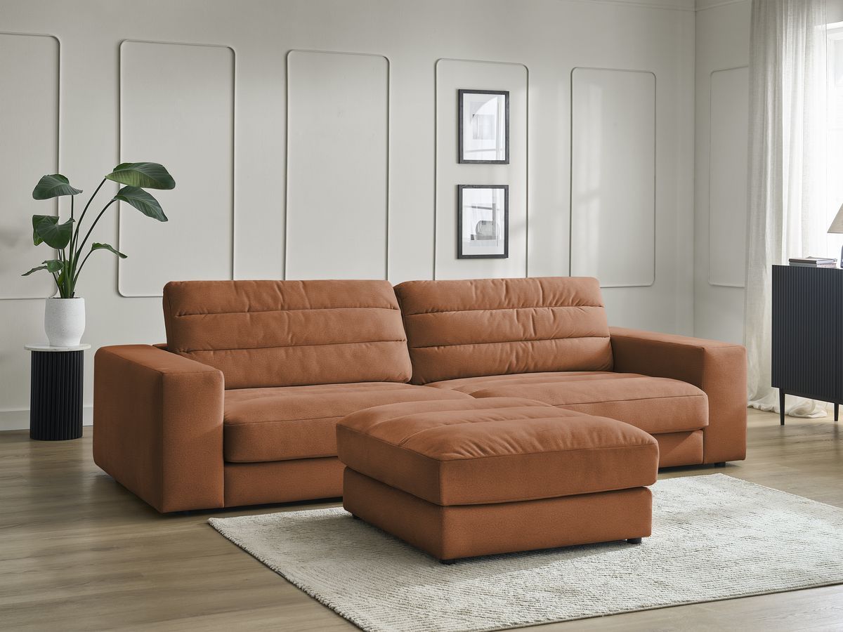 Canapé droit fixe 3 places SIERRA velours avec pouf