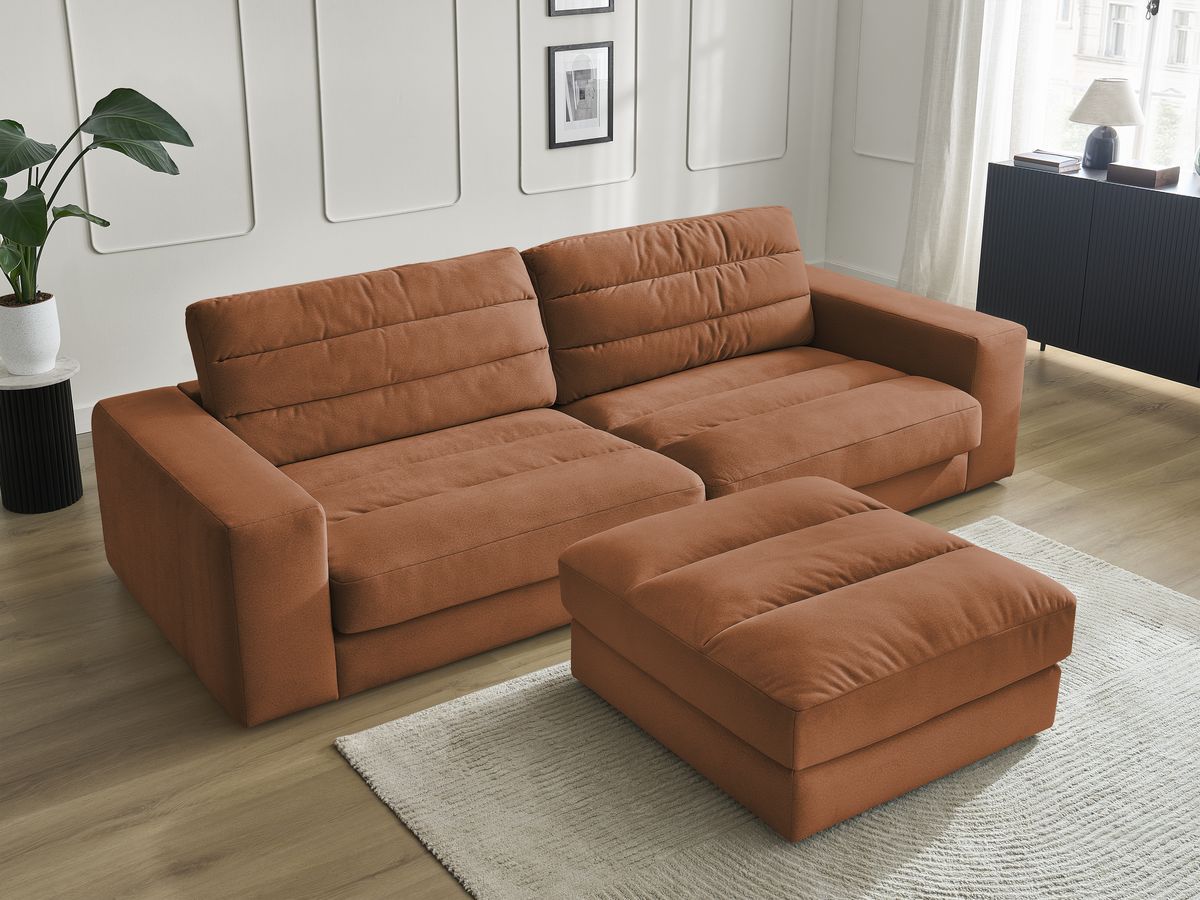 Canapé droit fixe 3 places SIERRA velours avec pouf