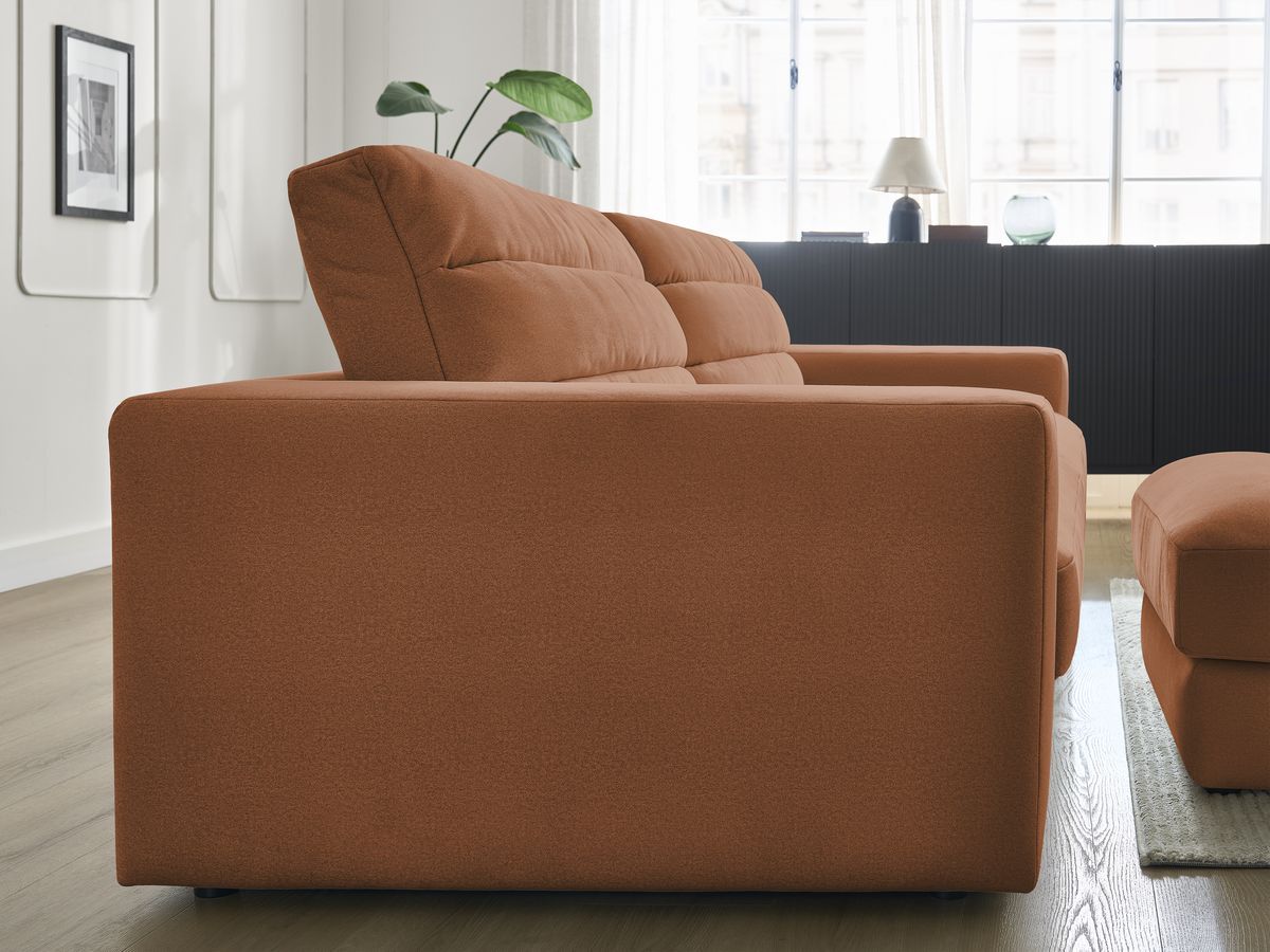 Canapé droit fixe 3 places SIERRA velours avec pouf