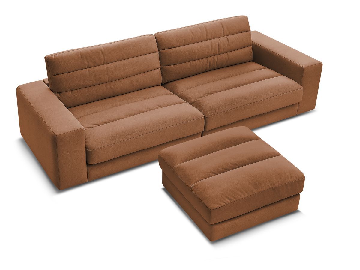 Canapé droit fixe 3 places SIERRA velours avec pouf