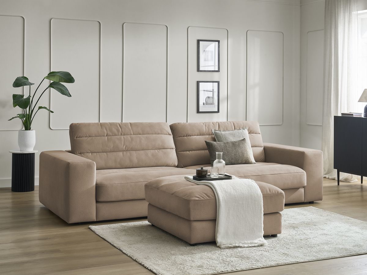 Canapé droit fixe 3 places SIERRA velours avec pouf