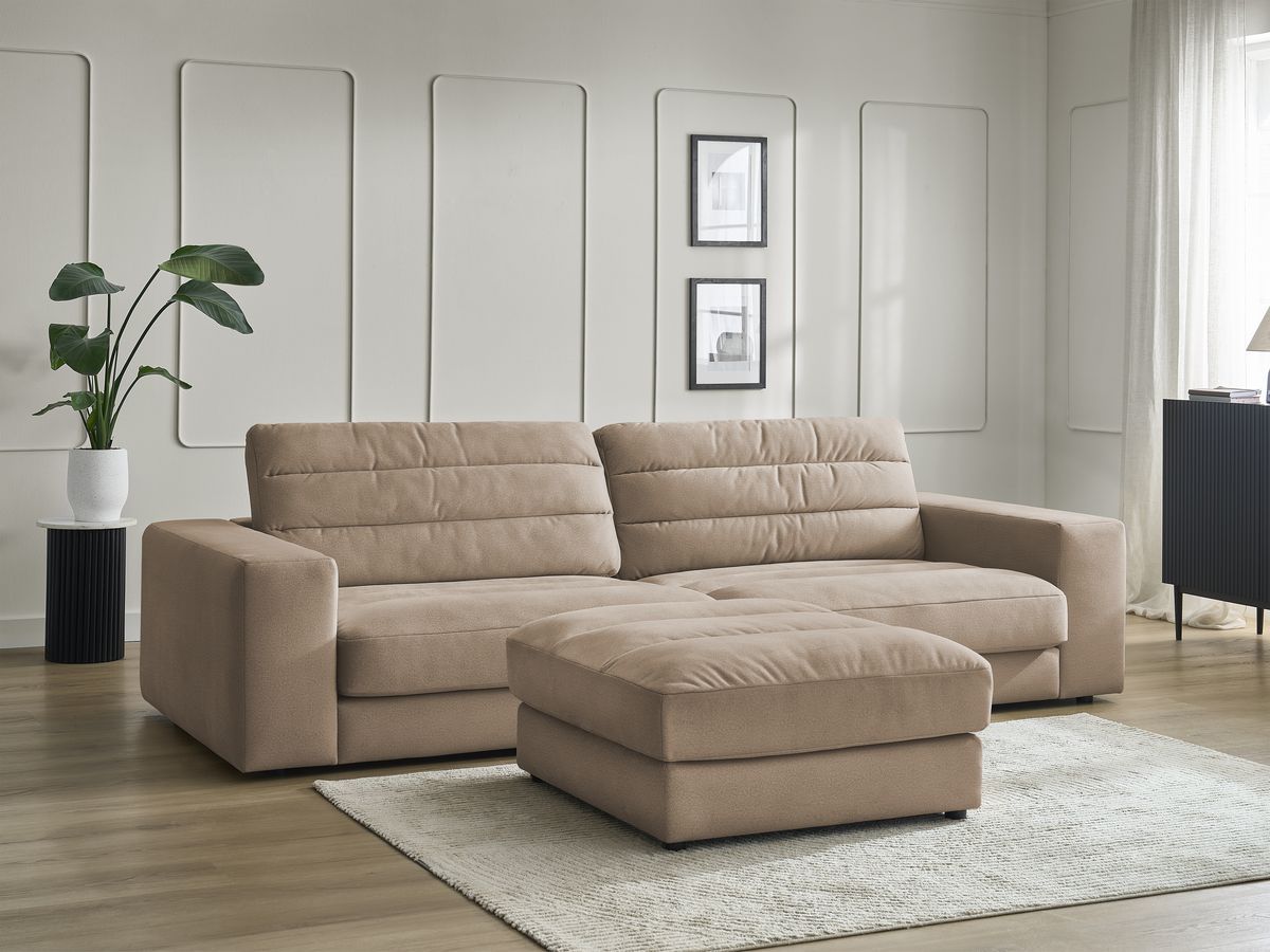 Canapé droit fixe 3 places SIERRA velours avec pouf