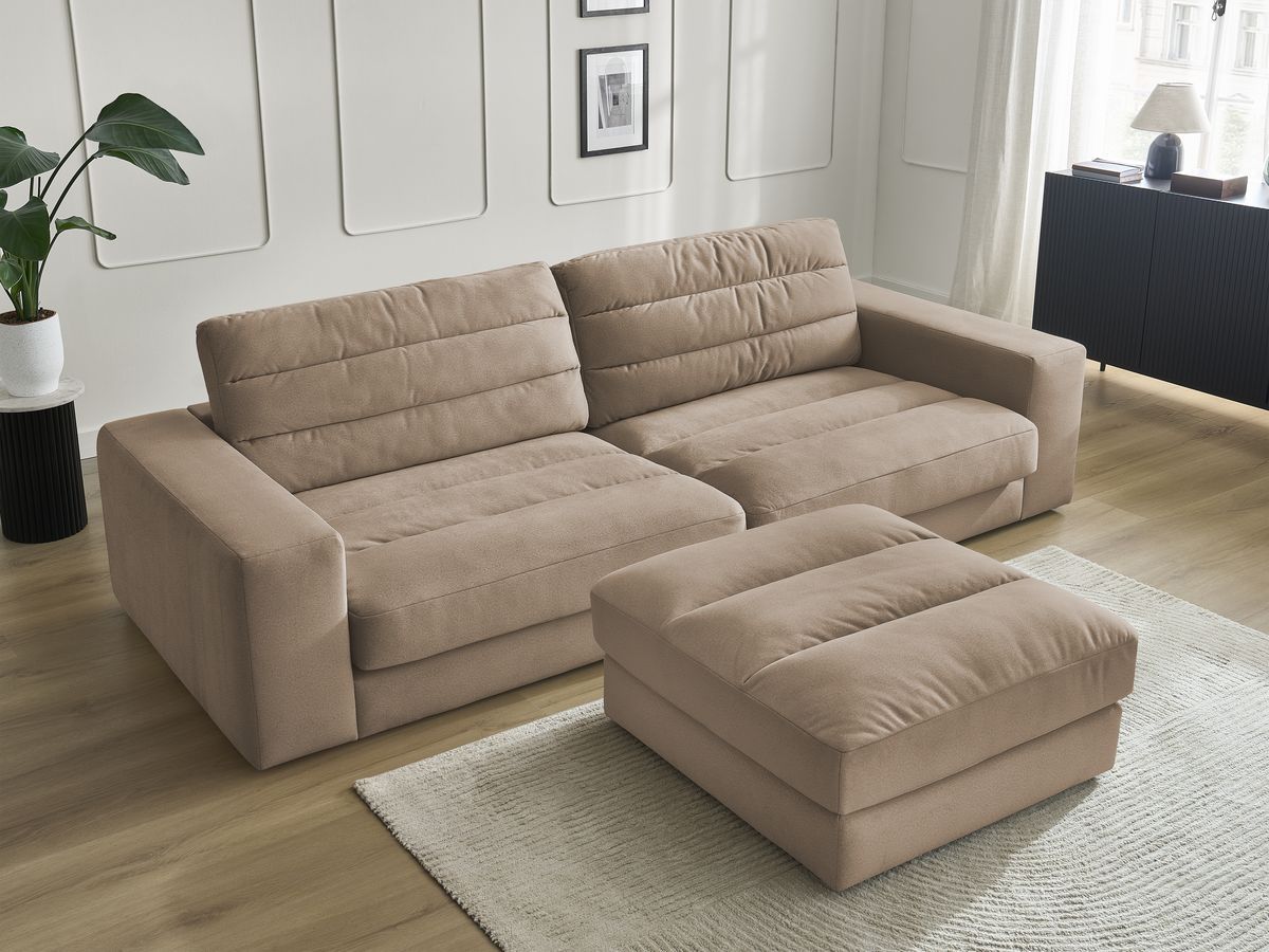 Canapé droit fixe 3 places SIERRA velours avec pouf