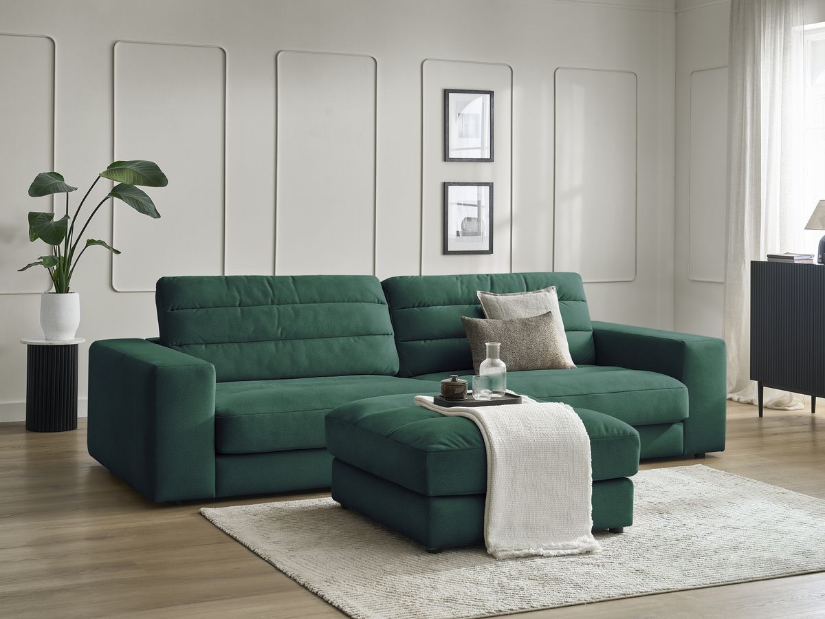 Canapé droit fixe 3 places SIERRA velours avec pouf