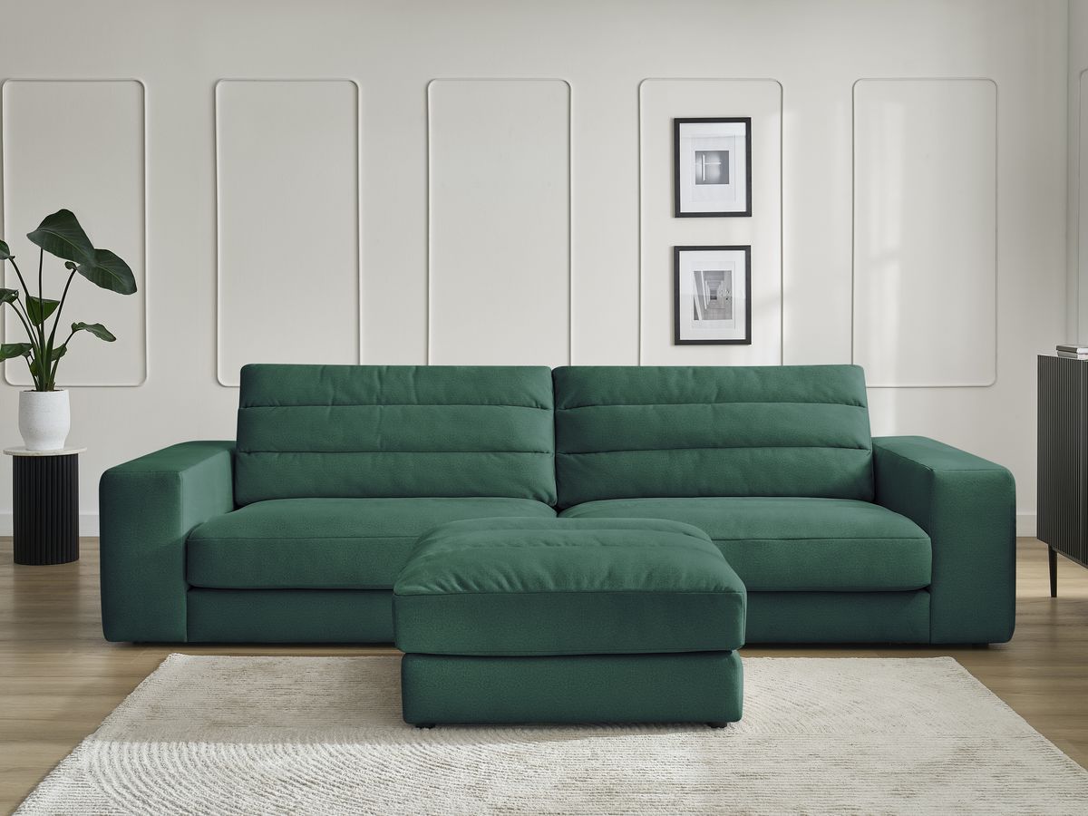 Canapé droit 3 places SIERRA velours avec pouf vert foncé — vue 5