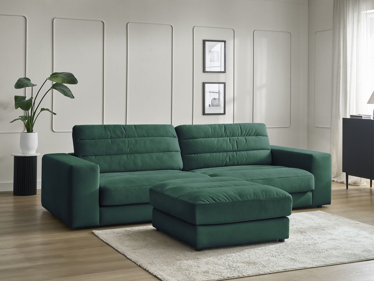 Canapé droit fixe 3 places SIERRA velours avec pouf