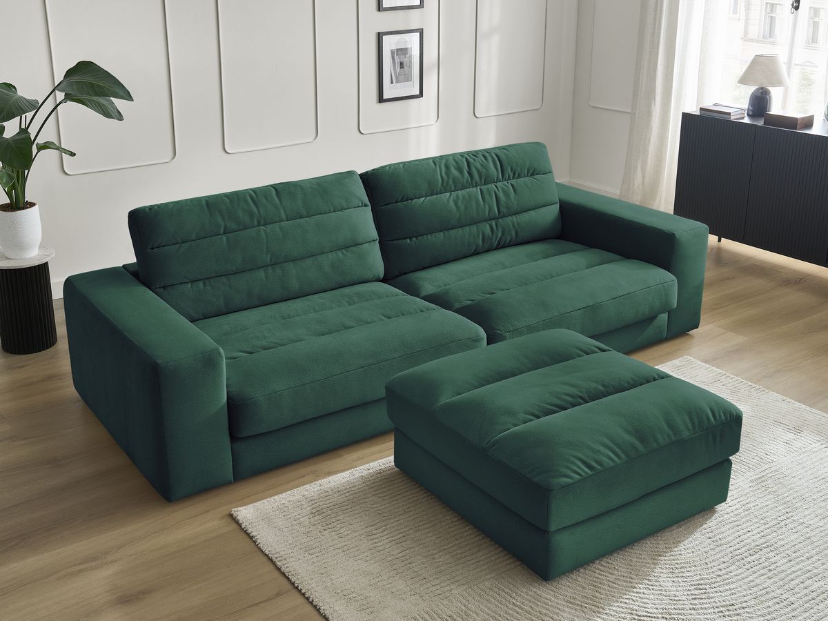 Canapé droit fixe 3 places SIERRA velours avec pouf